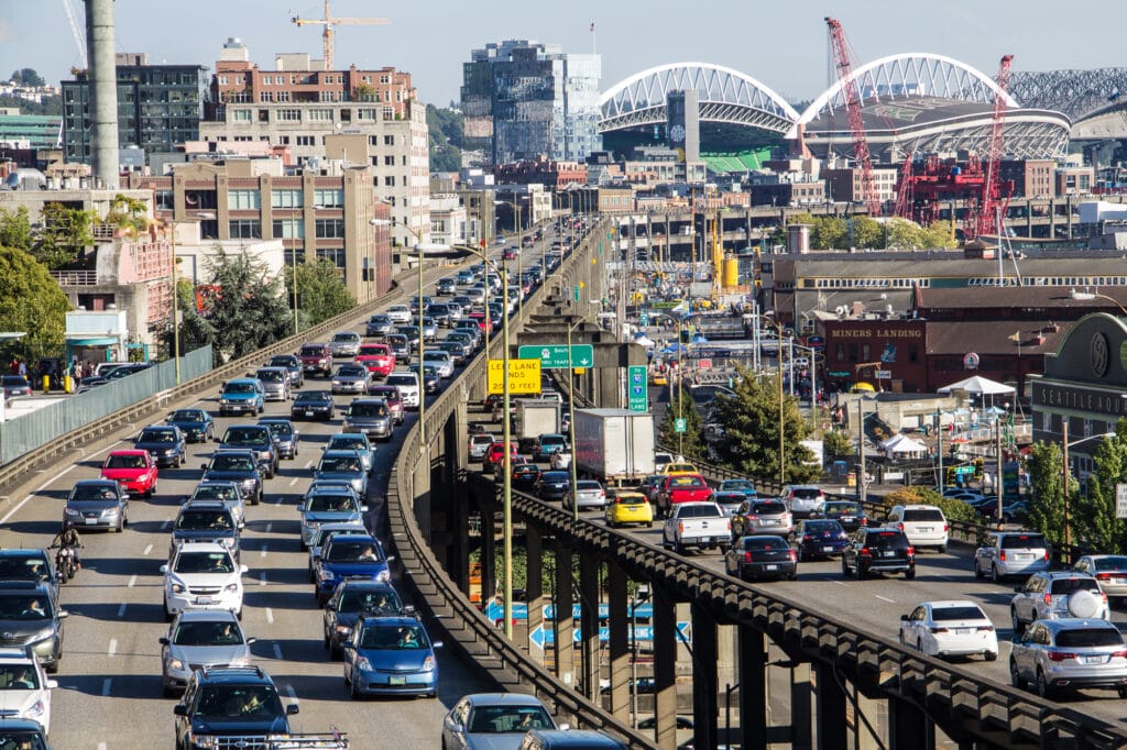 Heavy traffic in Seattle around evening Rush Hour