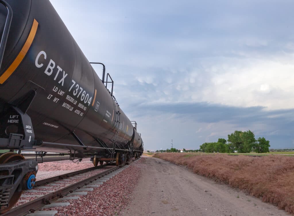 Mammatus clouds over a rail car in Nebraska June 12, 2017