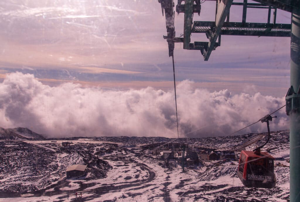 On the ski lift up to Etna