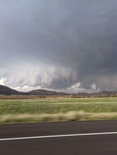 A supercell over the Wichita Mountains near the town of Roosevelt on October 10, 2021.