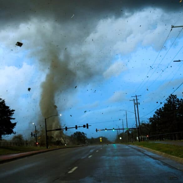 A tornado crosses Andover Rd at Harry Street in Andover, Kansas on April 29, 2022