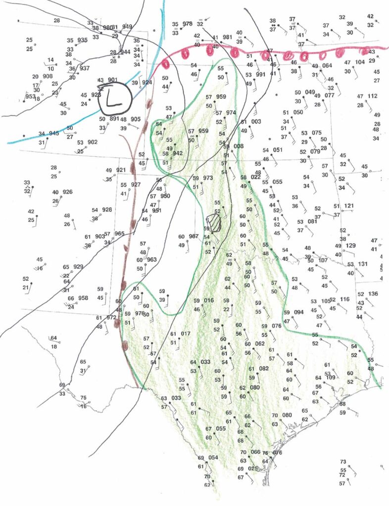 March 24, 2024 - 15z/10am CDT Surface Hand Analysis