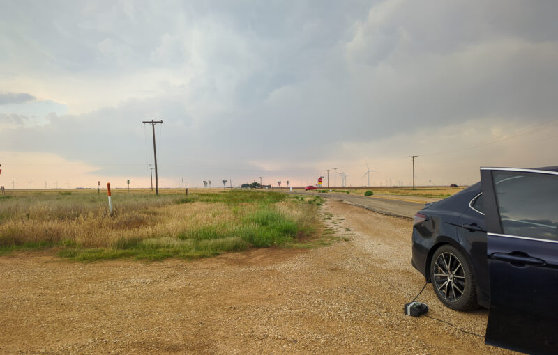 Filling up my tire amonst a storm