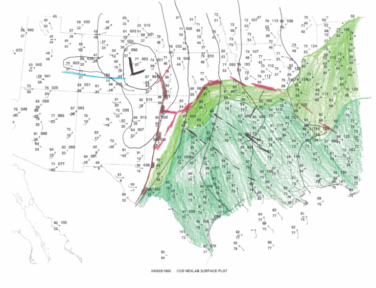 May 25, 2024 - 18z/1pm CDT Surface Hand Analysis
